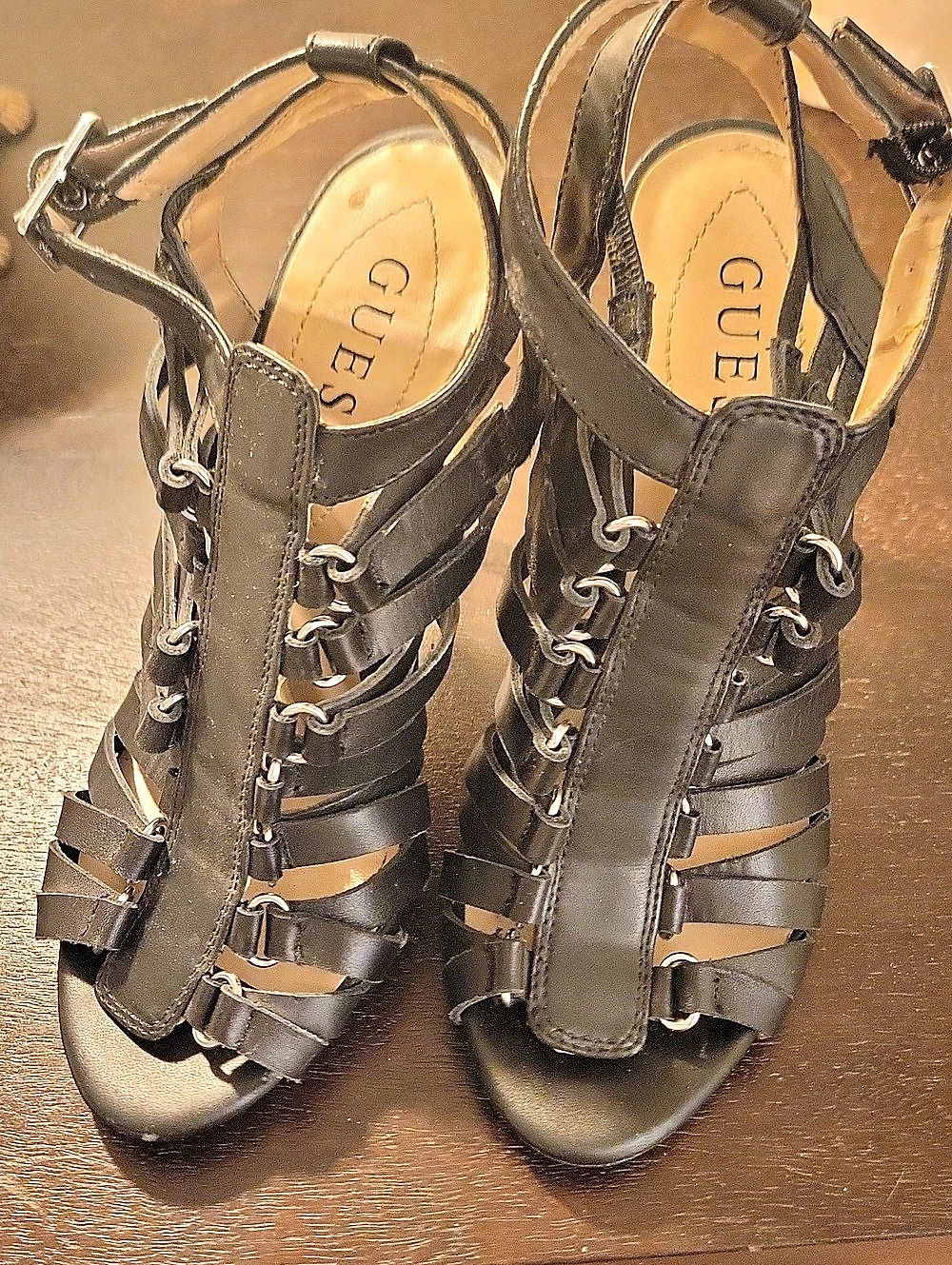 Guess Winnie Black Cage Strap Heels